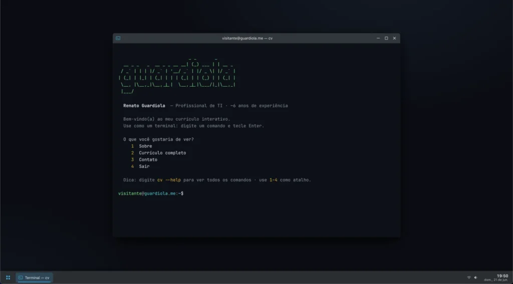 Site-currículo interativo Guardiola.me, criado pela Guardiola Studio