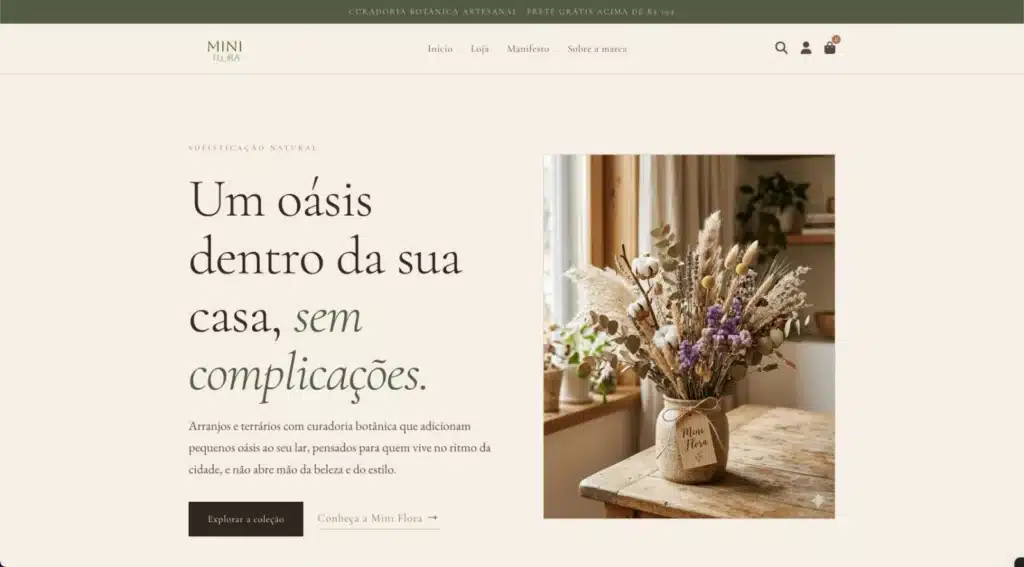 Site e-commerce da Mini Flora, criado pela Guardiola Studio